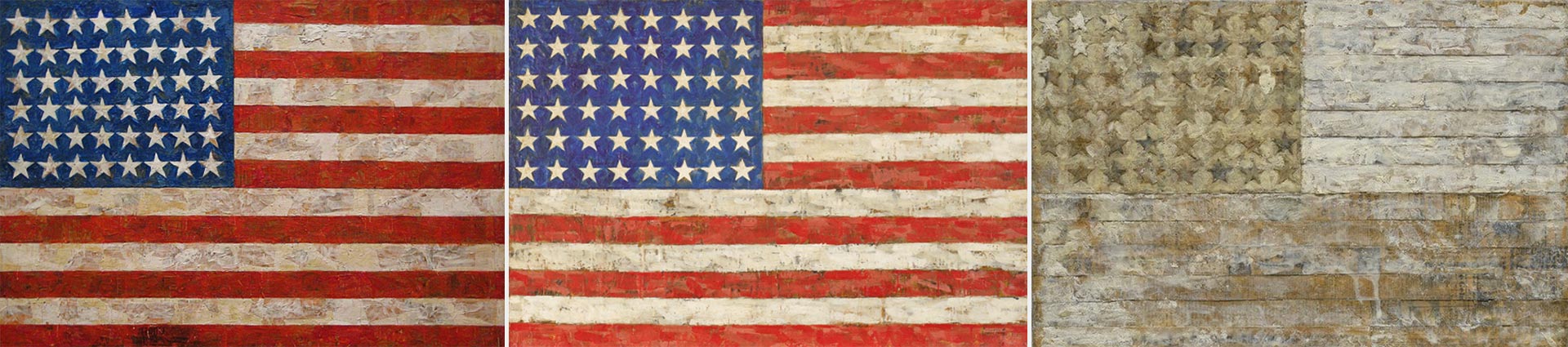 A la izquierda, la "Bandera" de Jasper Johns. Luegos dos apropiacionesde de Elaine Sturtevant