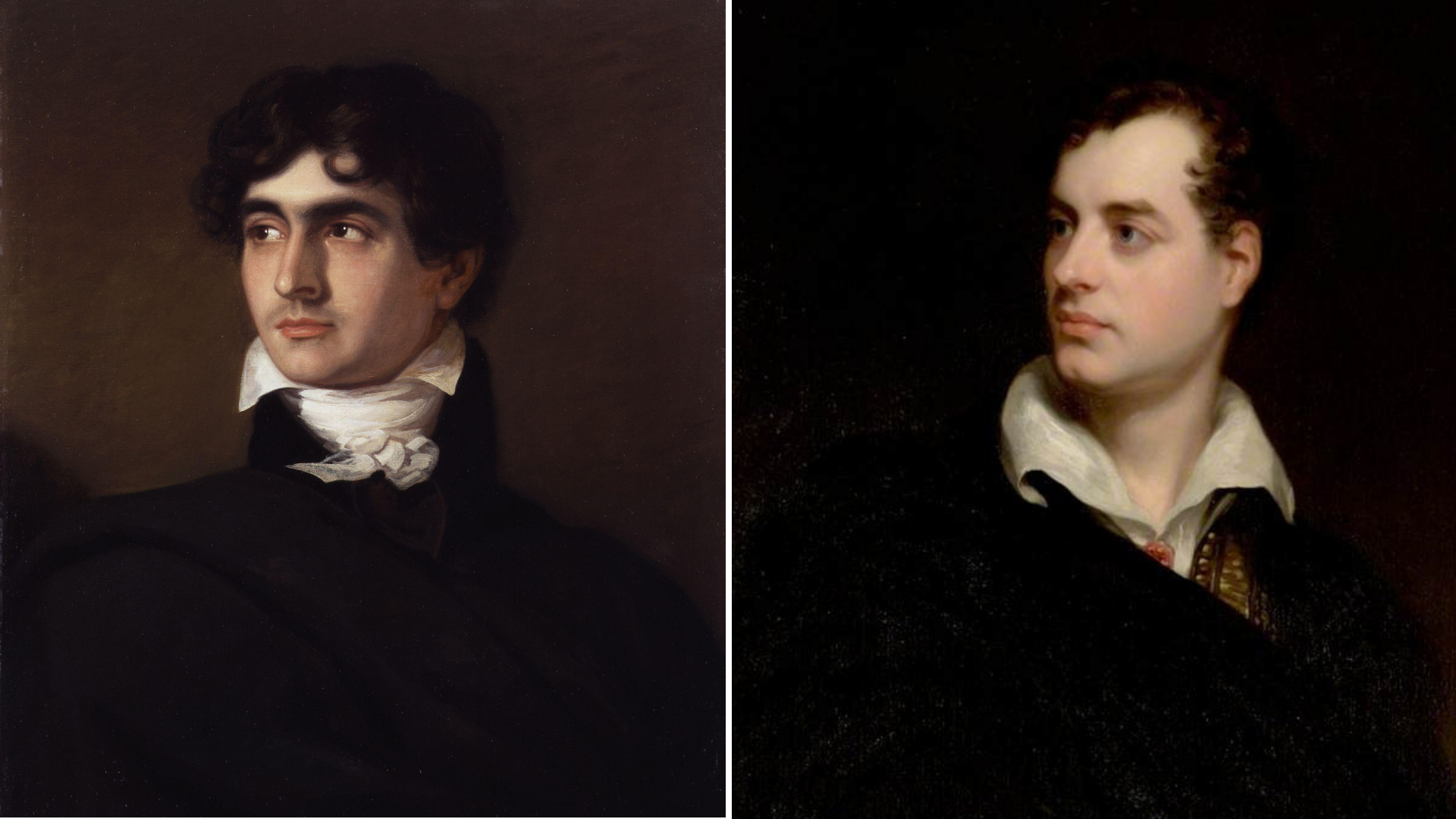 John Polidori (retrato de F.G. Gainsford) y Lord Byron (retrato de Thomas Phillips)
