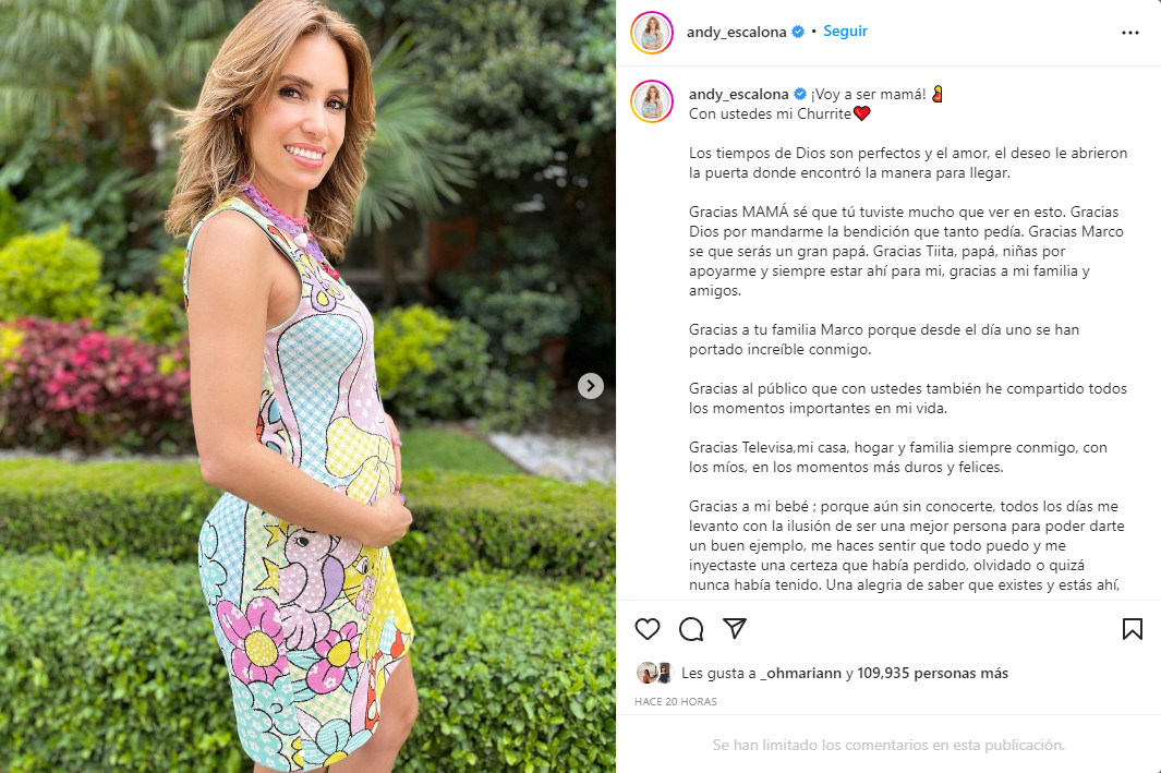 Andrea Escalona presentó su embarazo para sus redes sociales Foto: Instagram/@andy_escalona