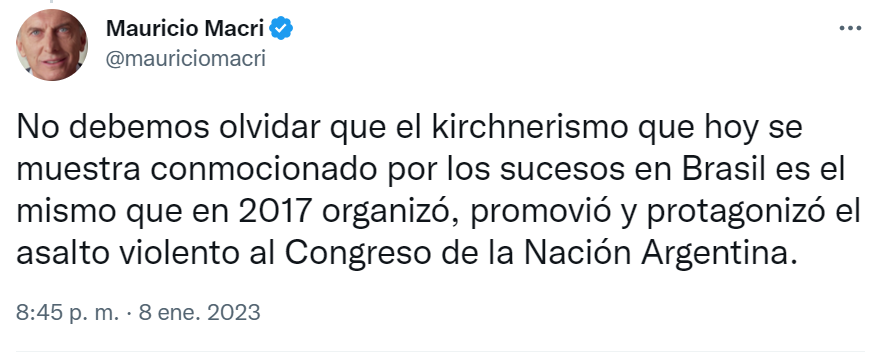Mauricio Macri apuntó contra "el kirchnerismo que hoy se muestra conmocionado"