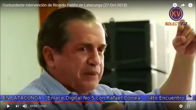 Ricardo Patiño llamó a sus seguidores a dejar la resistencia pasiva y pasar a la resistencia combativa contra la autoridad establecida en una convención de la Revolución Ciudadana, el partido afín a Rafael Correa