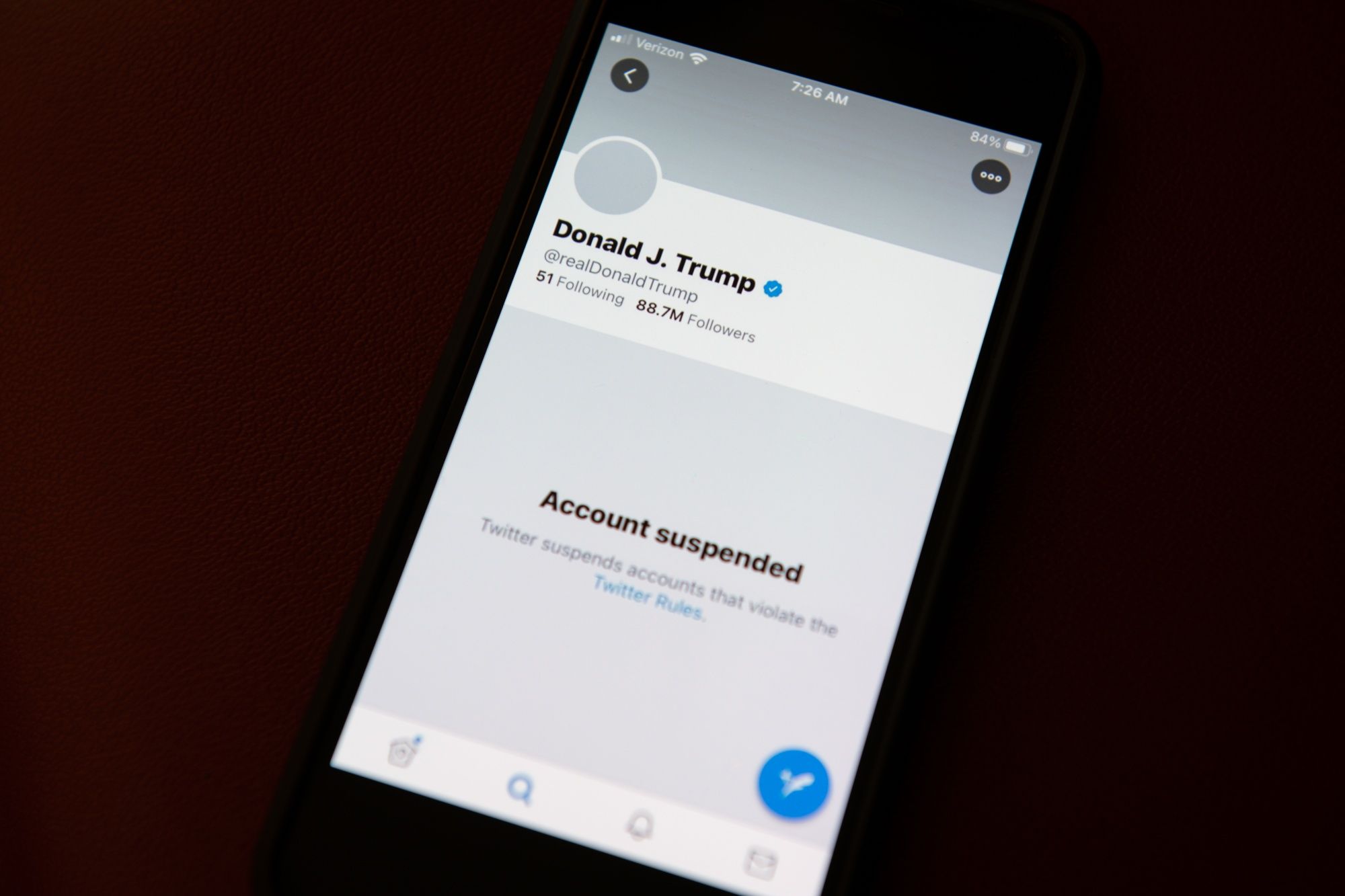 La cuenta de Donald Trump que Twitter suspendió.