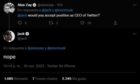 El co-fundador de Twitter, Jack Dorsey, indicó que no piensa volver a su puesto como CEO de la compañía luego de que Elon Musk se retire. (Captura)