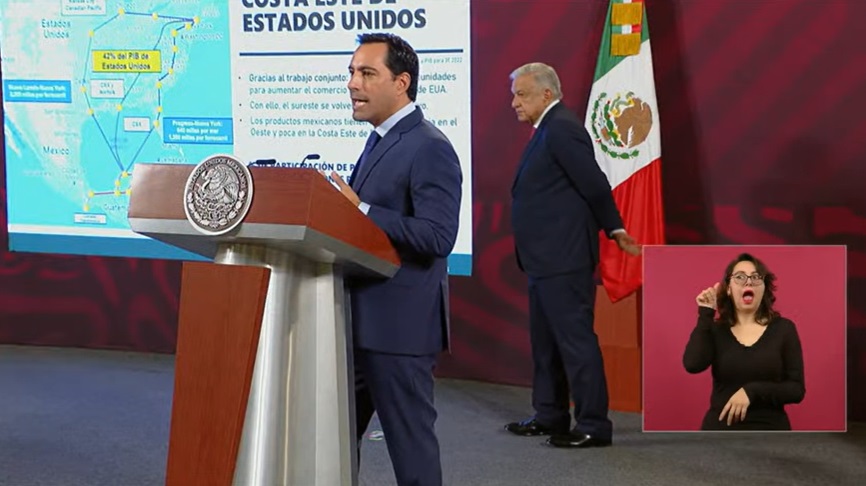 Mauricio Vila presentó información sobre proyectos de inversión en el estado de Yucatán, en el marco de las obras del Tren Maya. (Presidencia)