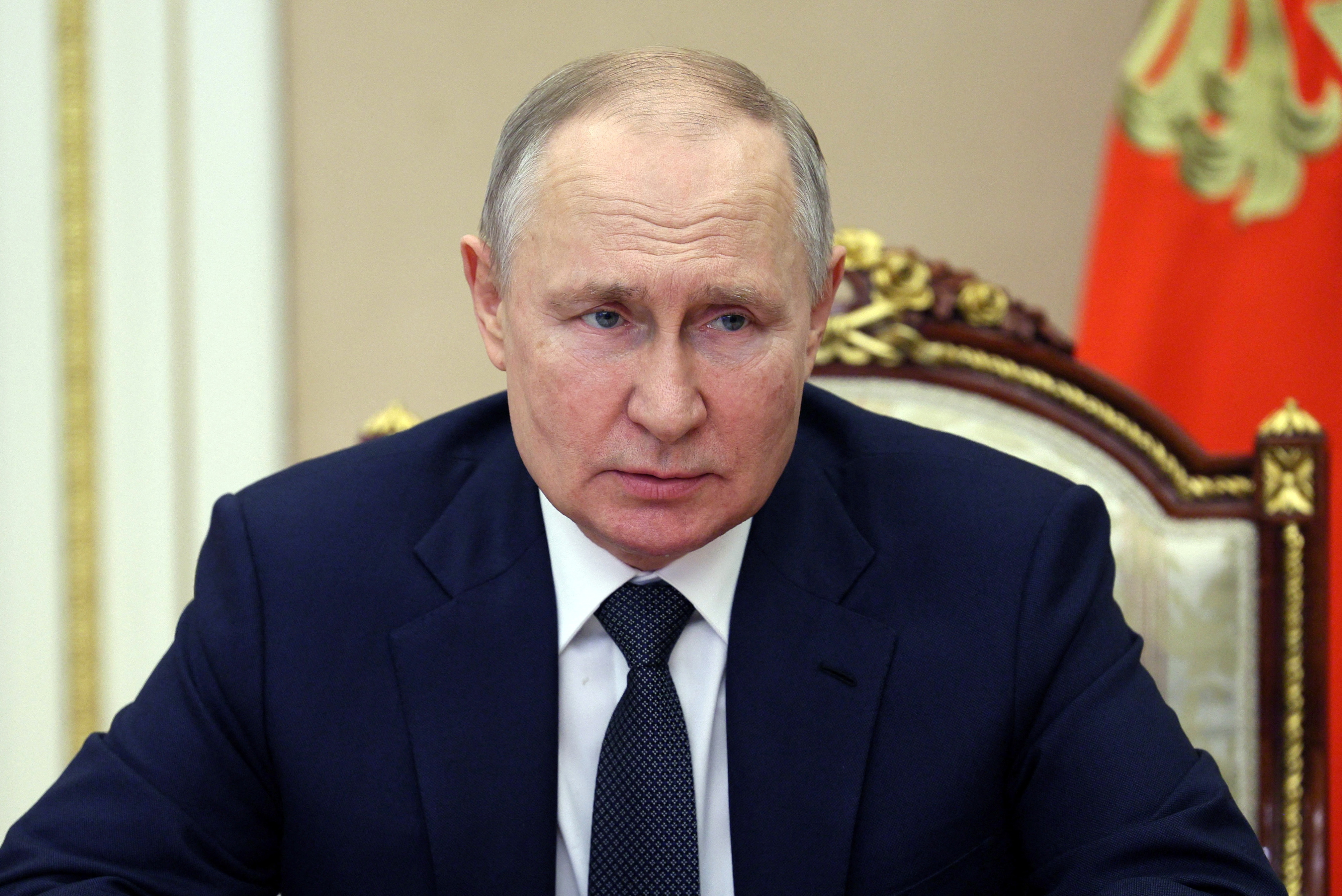 El presidente ruso Vladimir Putin preside una reunión con miembros del Consejo de Seguridad a través de un enlace de video en Moscú, Rusia, el 24 de marzo de 2023. Sputnik/Alexei Babushkin/Kremlin vía REUTERS
