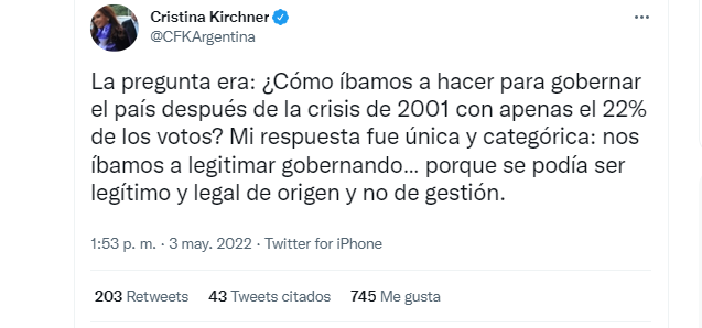 El tuit de Cristina Kirchner
