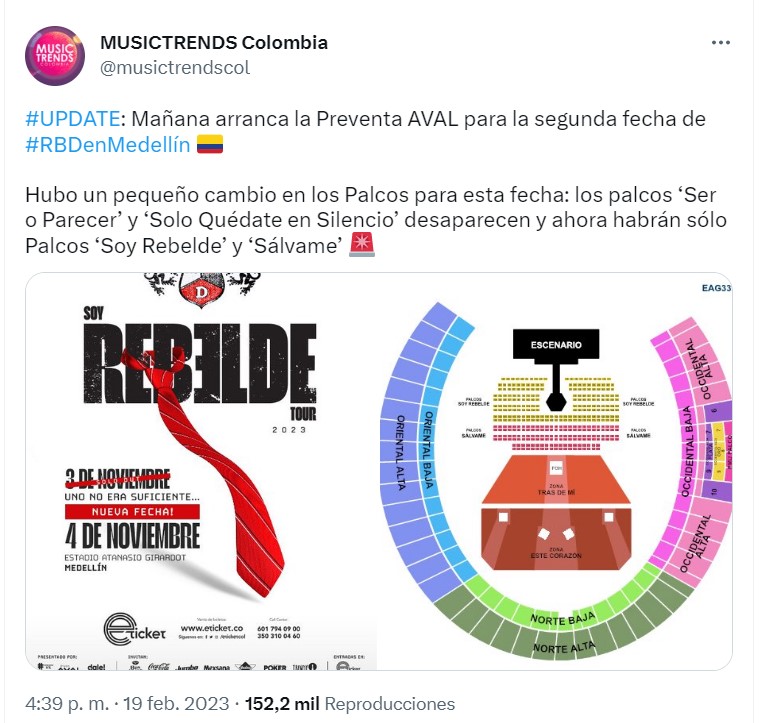 Preventa De Boletas Para La Segunda Fecha De Rbd En Medellín Se Agotó