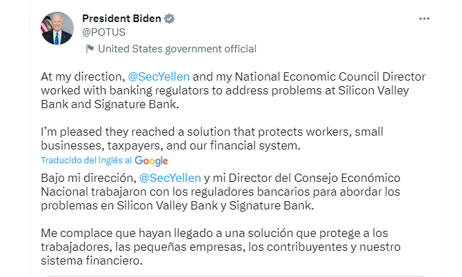 Parte de los mensajes publicados en la cuenta oficial del presidente, Joe Biden.