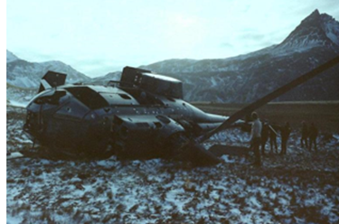El helicóptero argentino Puma derribado en las Georgias. Fotografía gentileza Fernando Bernabé Santos