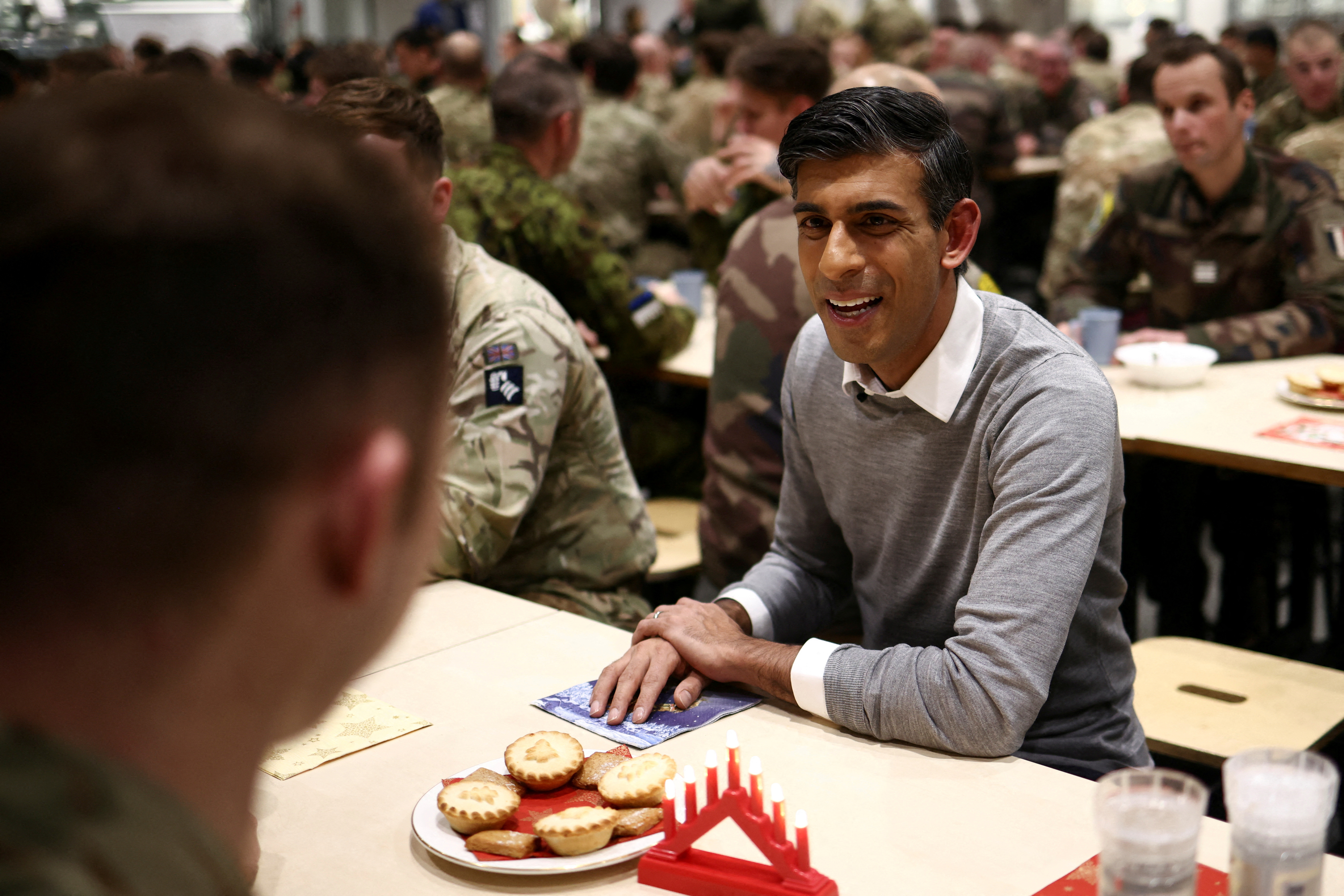 Rishi Sunak also held Christmas events with the forces in Estonia (Reuters)