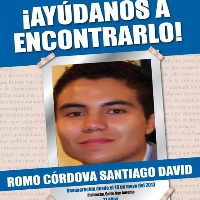 David Romo desapareció la noche del 16 de mayo de 2013, en Quito.