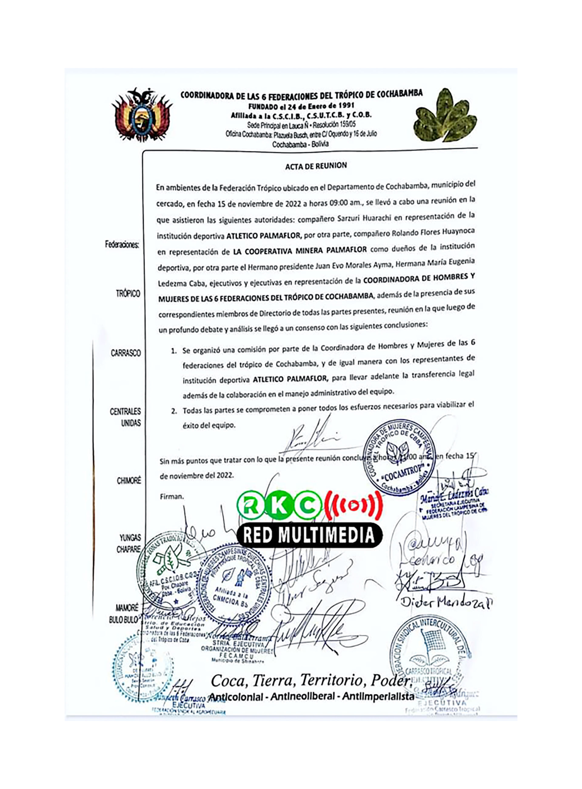 El documento que compartió el ex presidente boliviano en sus redes sociales