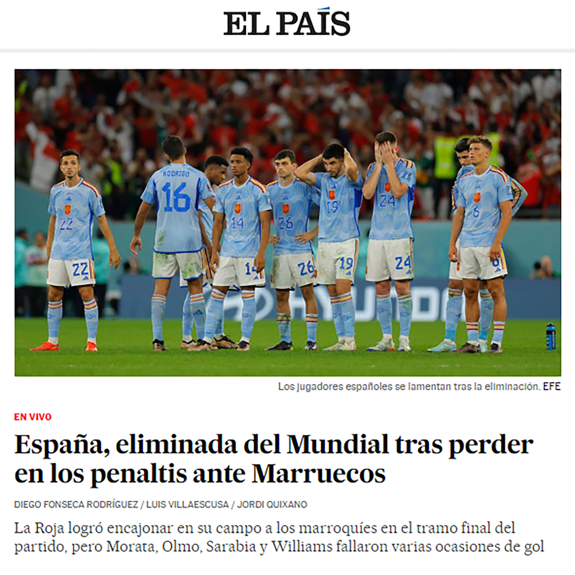 Portada del diario El País