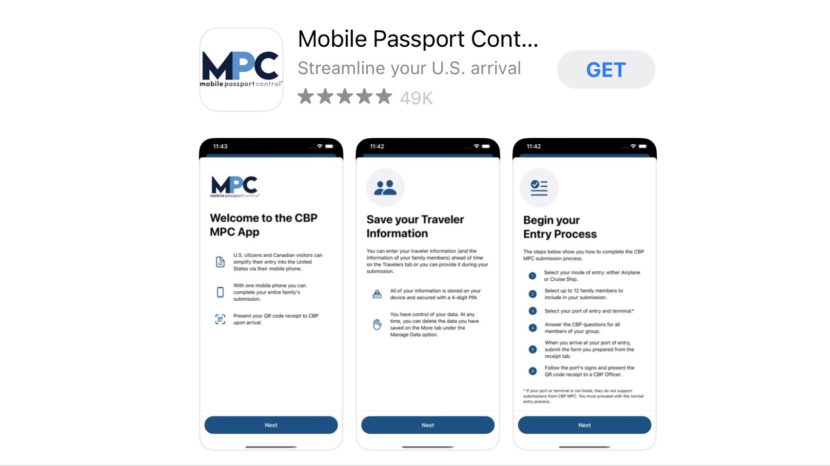 La aplicación Mobile Passport Control puede ser descargada en App Store y Google Play. (CBP)