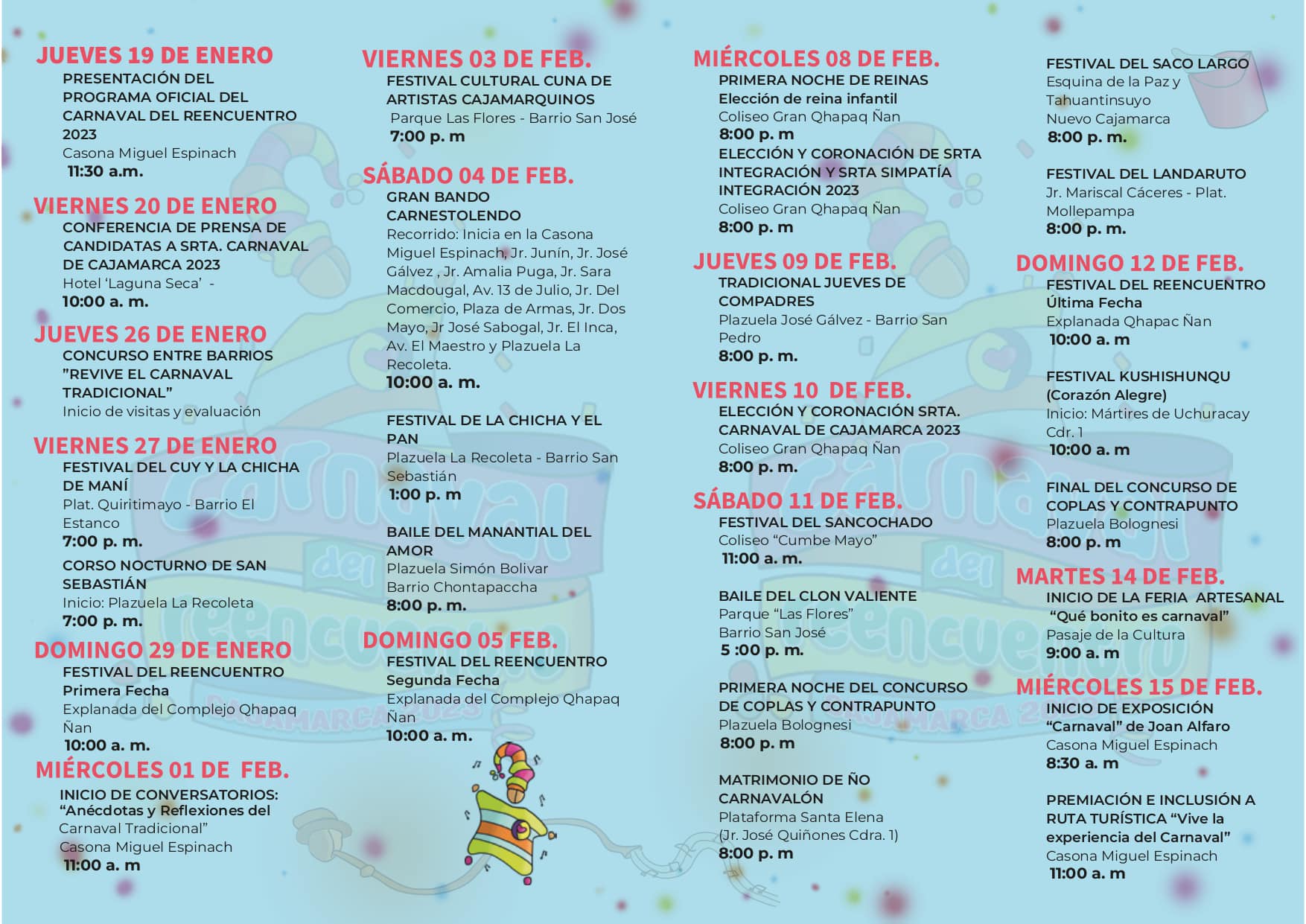Programa del Carnaval de Cajamarca 2023.