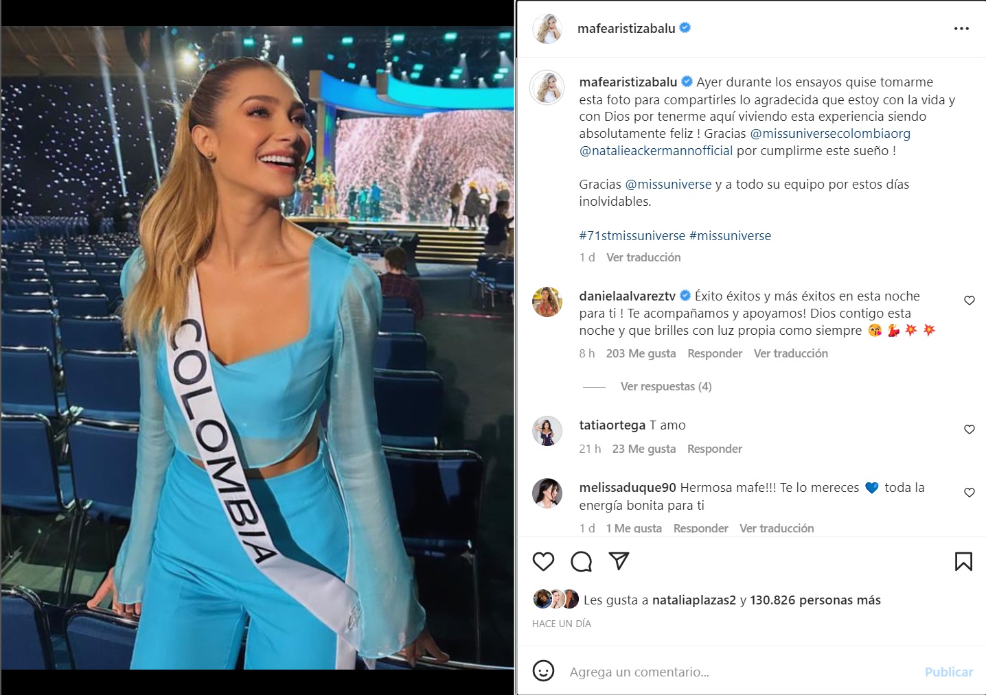 Previo a la gala de coronación, la representante nacional expresó su emoción en redes sociales (@mafearistizabalu/Instagram)