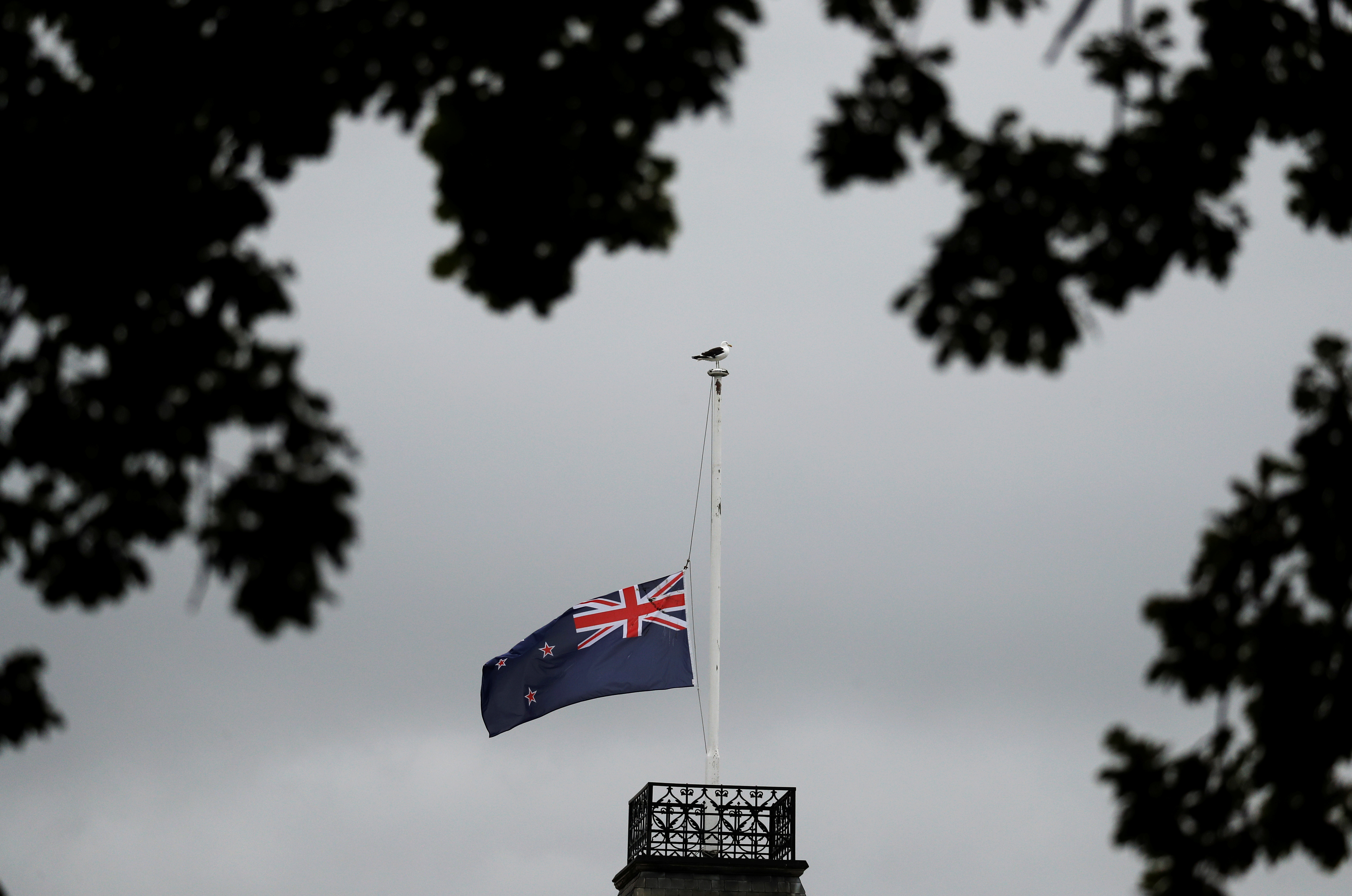Imagen de referencia. La bandera de Nueva Zelanda a media asta sobre la mezquita Masjid Al Noor tras el ataque del viernes en Christchurch, (REUTERS/Jorge Silva)