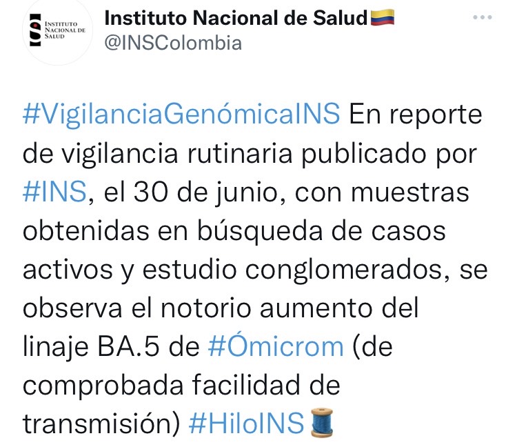 Instituto Nacional de Salud pide utilizar tapabocas para prevenir contagio de omicrón, la variante de covid-19 que está en Colombia. FOTO: TWITTER
