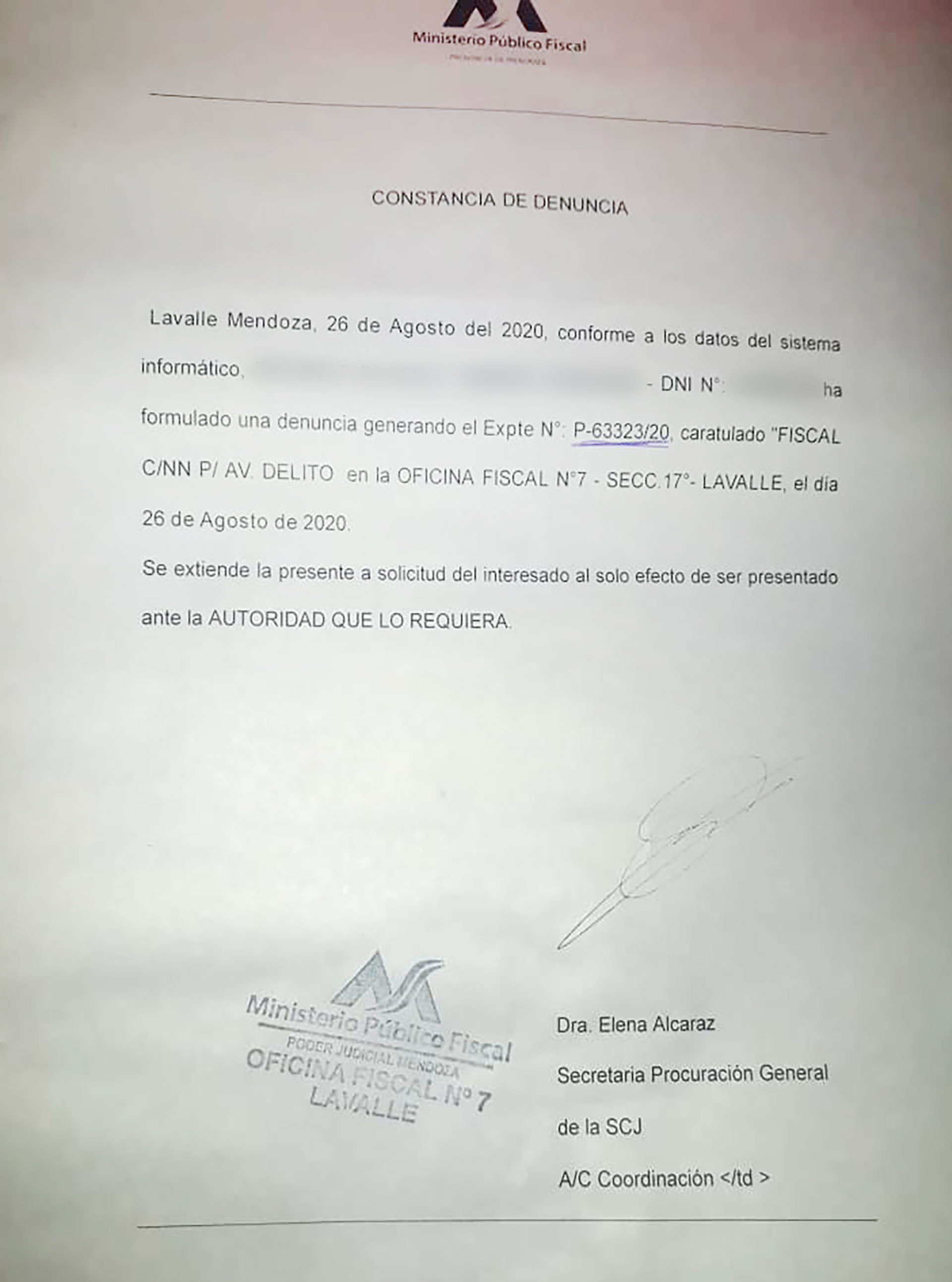 La denuncia por grooming quedó radicada en la Oficina Fiscal de Lavalle Nº 7, del poder Judicial de Mendoza