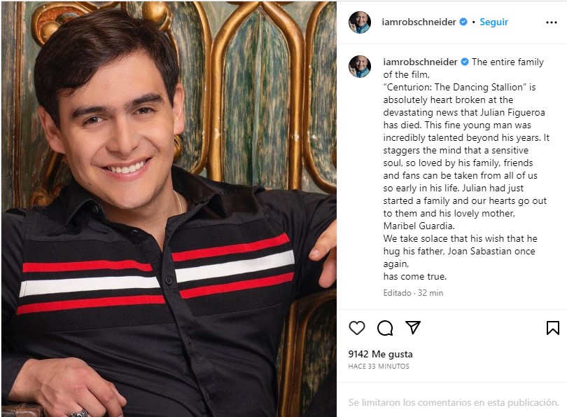 Rob Schneider publicó un mensaje por el fallecimiento de Julián Figueroa (Instagram @iamrobschneider)
