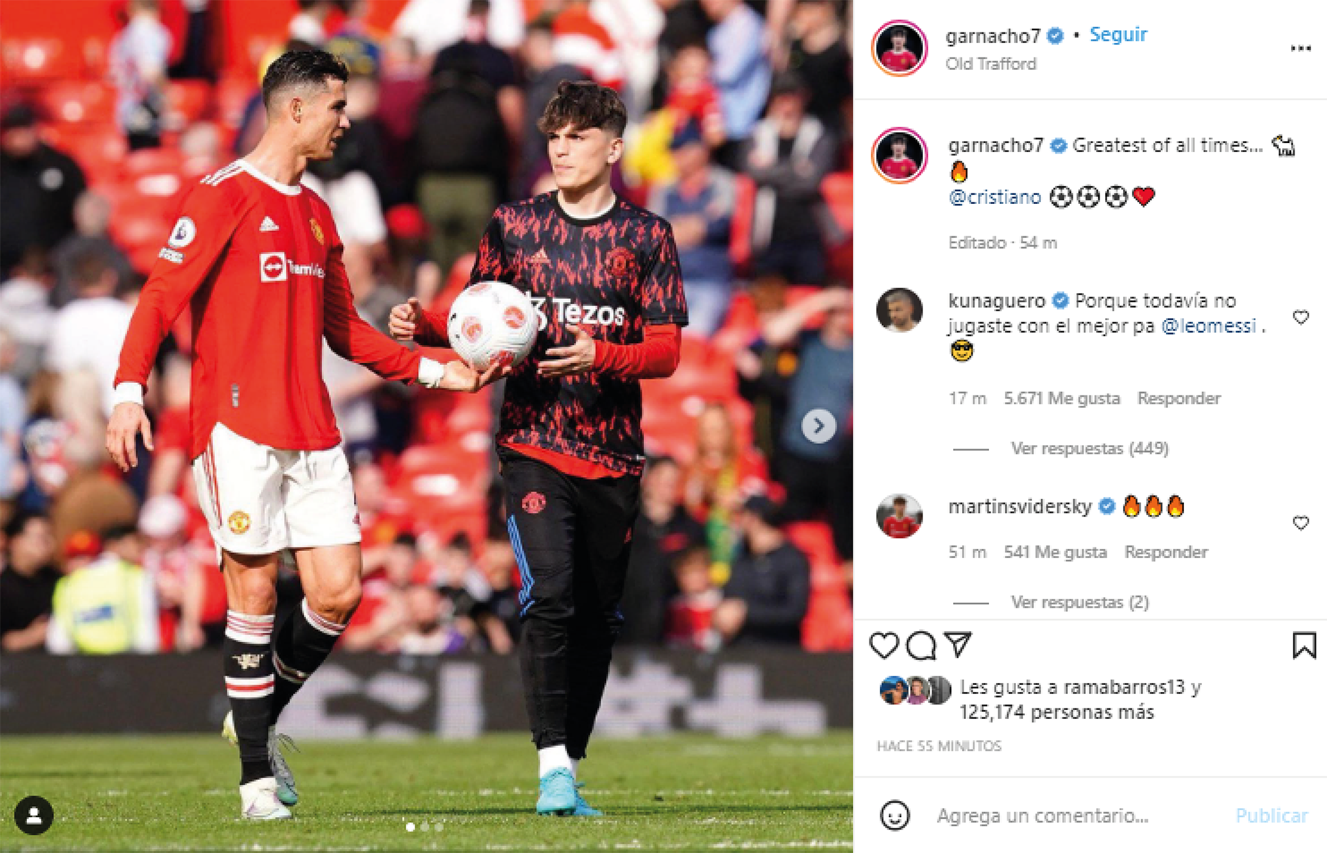 Garnacho le dedicó una publicación en las redes sociales a Cristiano Ronaldo.