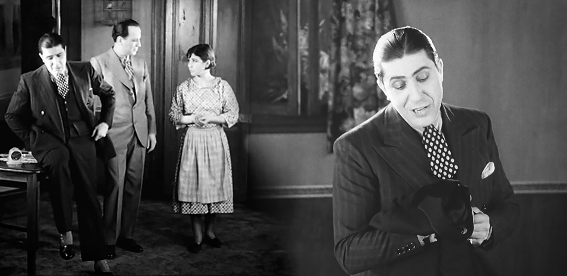 Carlos Gardel, César Fiaschi e Inés Murray en “Viejo smoking”. (Archivo Walter Santoro)