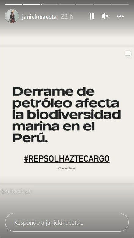 Janick Maceta se pronunció en redes sobre el derrame de petróleo causado por Repsol. (Foto: Instagram)