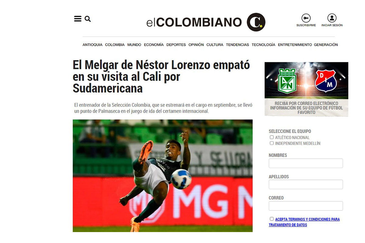 El Colombiano y su titular por el Melgar vs Deportivo Cali.