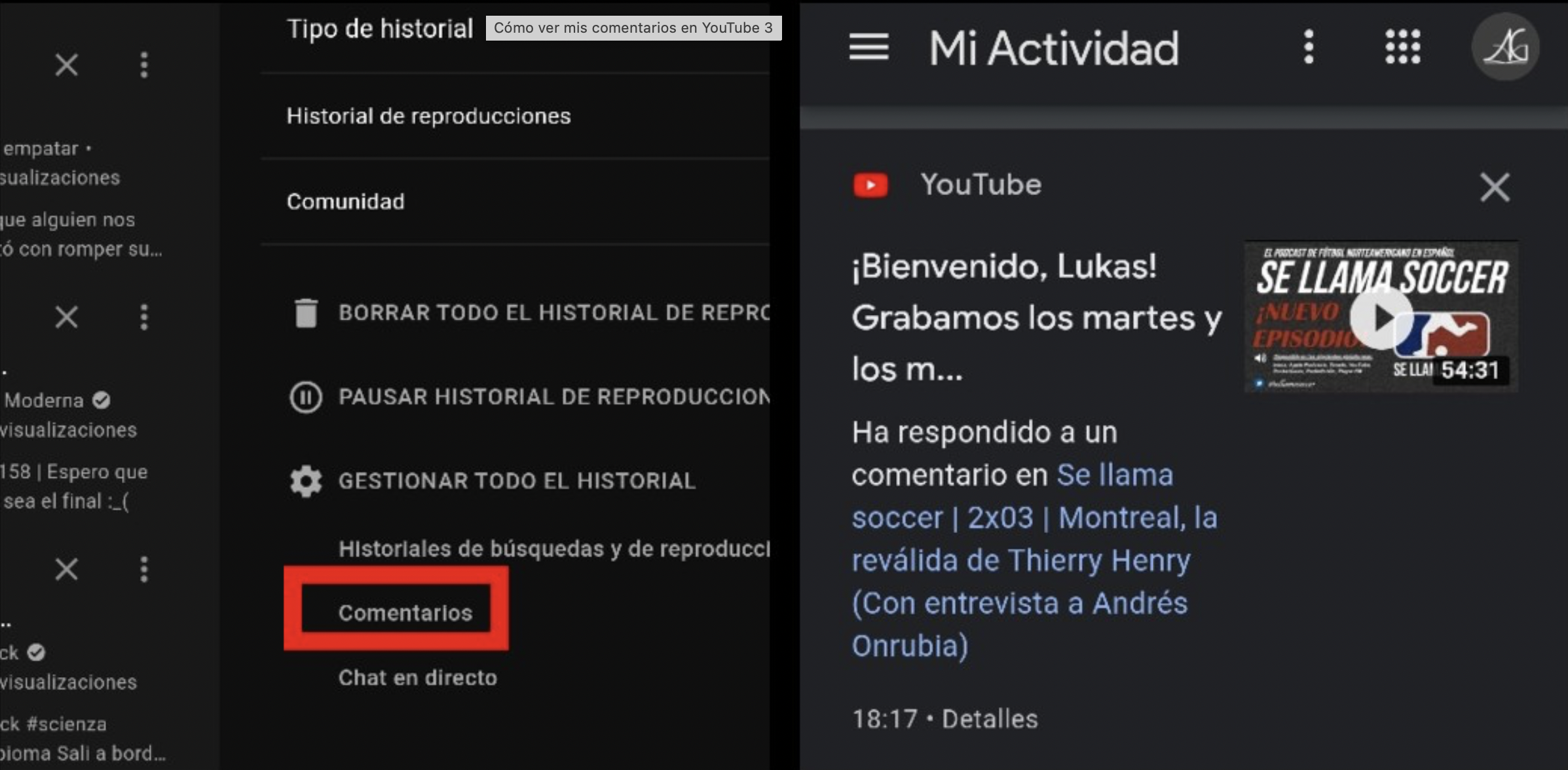 Ver el historial de comentarios en YouTube. (foto: Composición/Jose Arana)