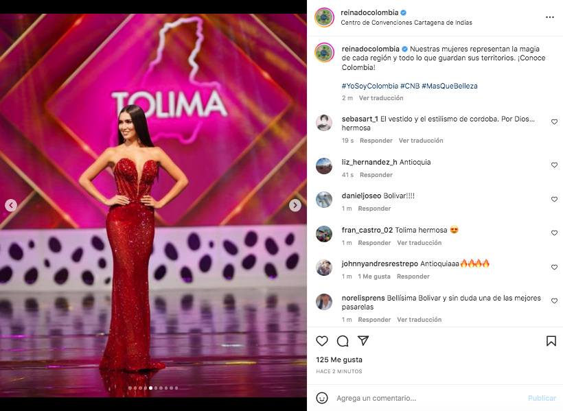 Desfile en traje de noche de las concursantes para Señorita Colombia. Tomada de Instagram @reinadocolombia
