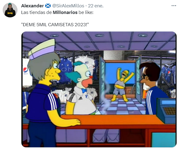 Los mejores memes que dejó la victoria de Millonarios ante Deportivo Pereira en el inicio de la Liga BetPlay I-2023. @SirAlexMillos/Twitter.
