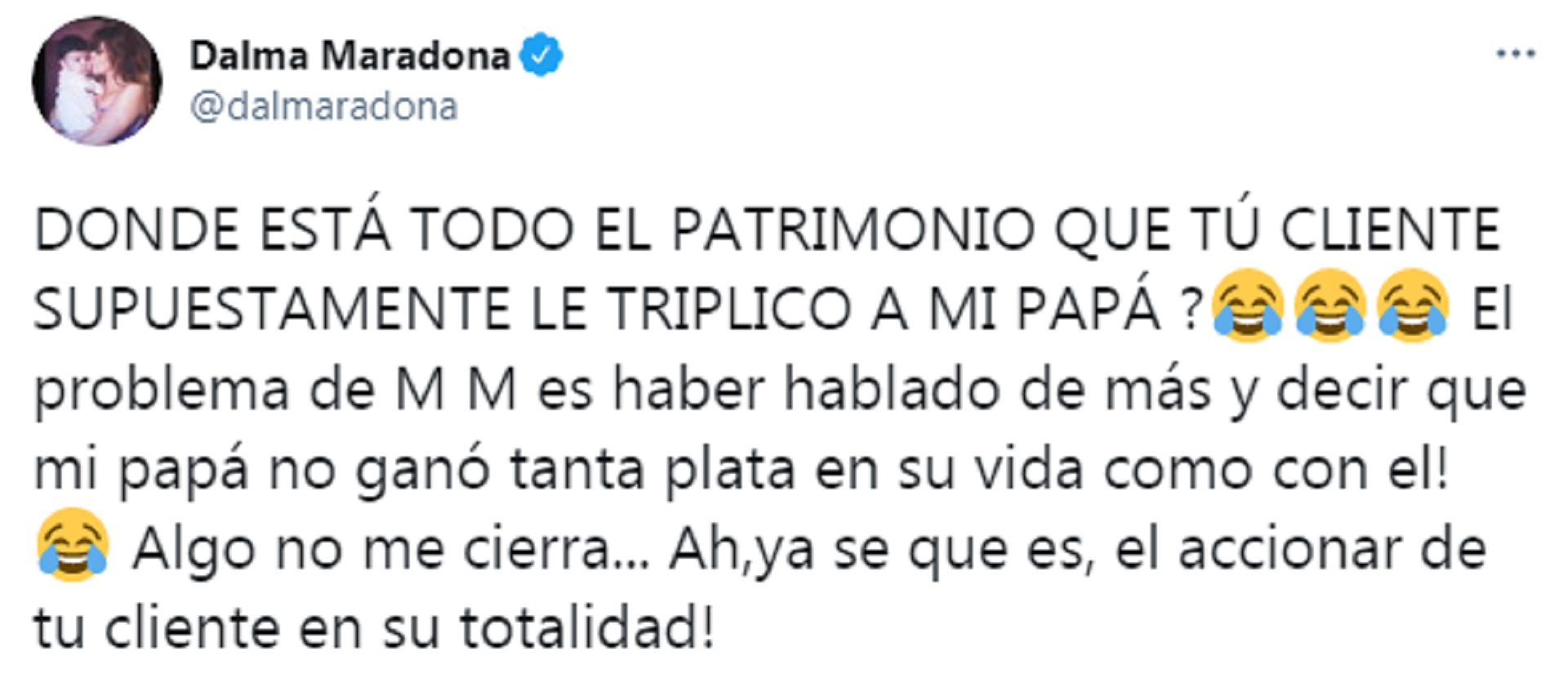 El tuit de Dalma Maradona reclamándole a Matías Morla las propiedades de su padre