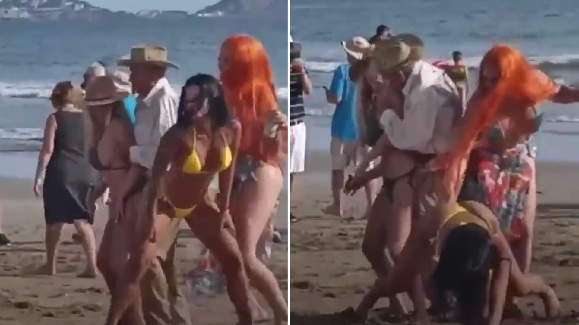 Un anciano bailó con unas jóvenes en la playa y sus movimientos llamaron la atención en las redes