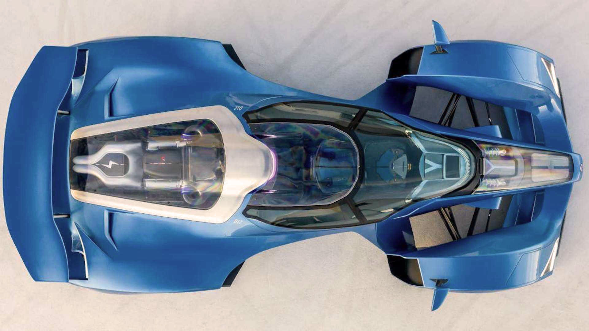 La vista superior del Delage D12 muestra su silueta indiscutiblemente inspirada en un auto de Fórmula 1