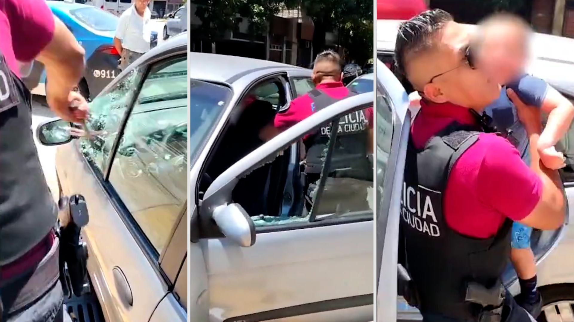 Die Rettung eines 3-jährigen Jungen, der in einem geparkten Auto im Stadtteil Villa Santa Rita in Buenos Aires eingeschlossen war.