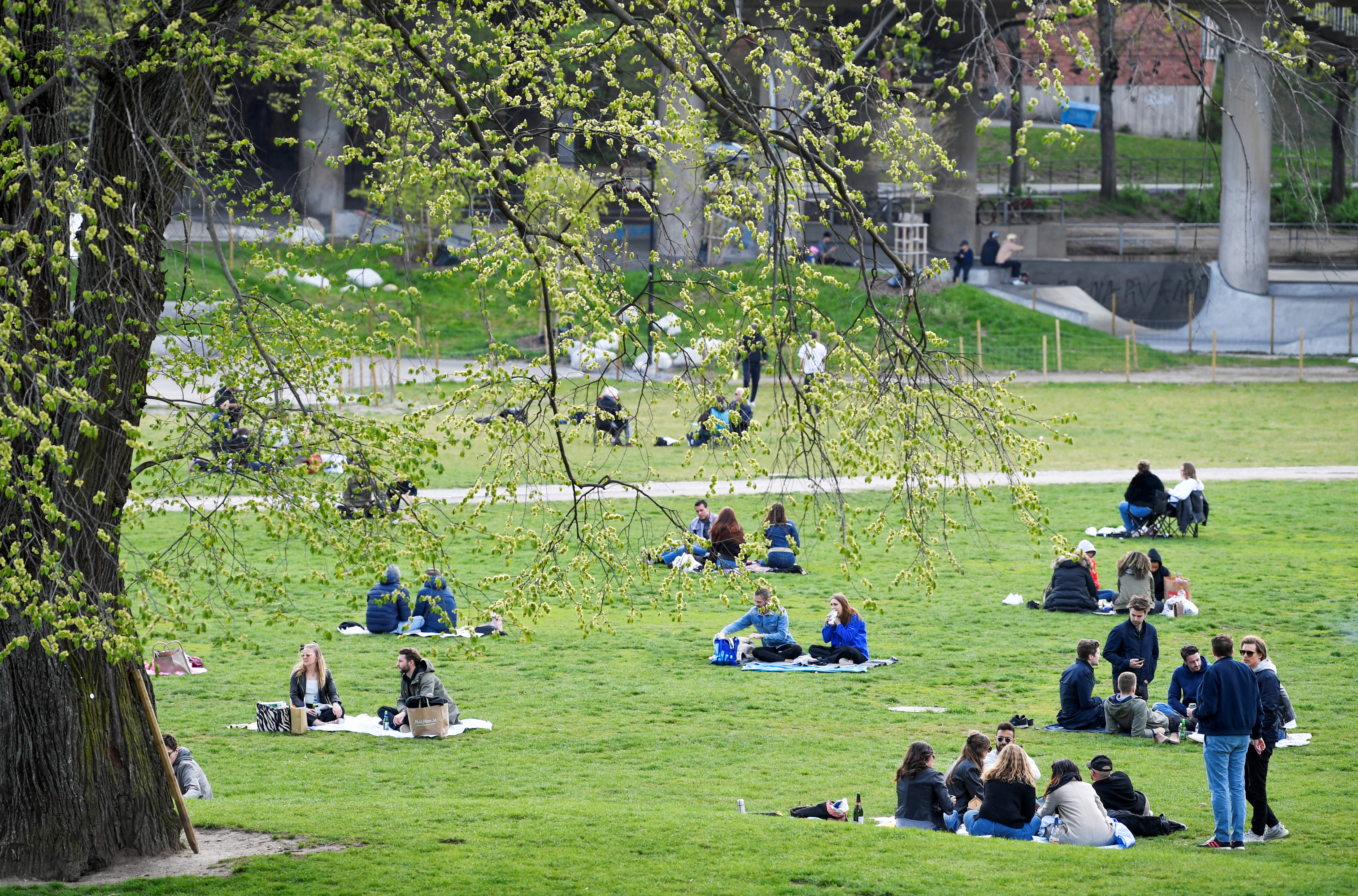 Suecos disfrutando de un día primaveral en el Parque Ralambshov, en Estocolmo, a comienzos de mayo
