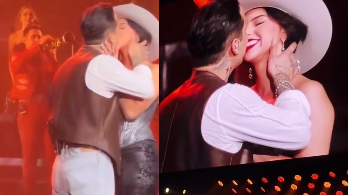 Christian Nodal y Ángela Aguilar consumen su amor con un beso en pleno concierto en el Auditorio Nacional | VIDEO - Infobae