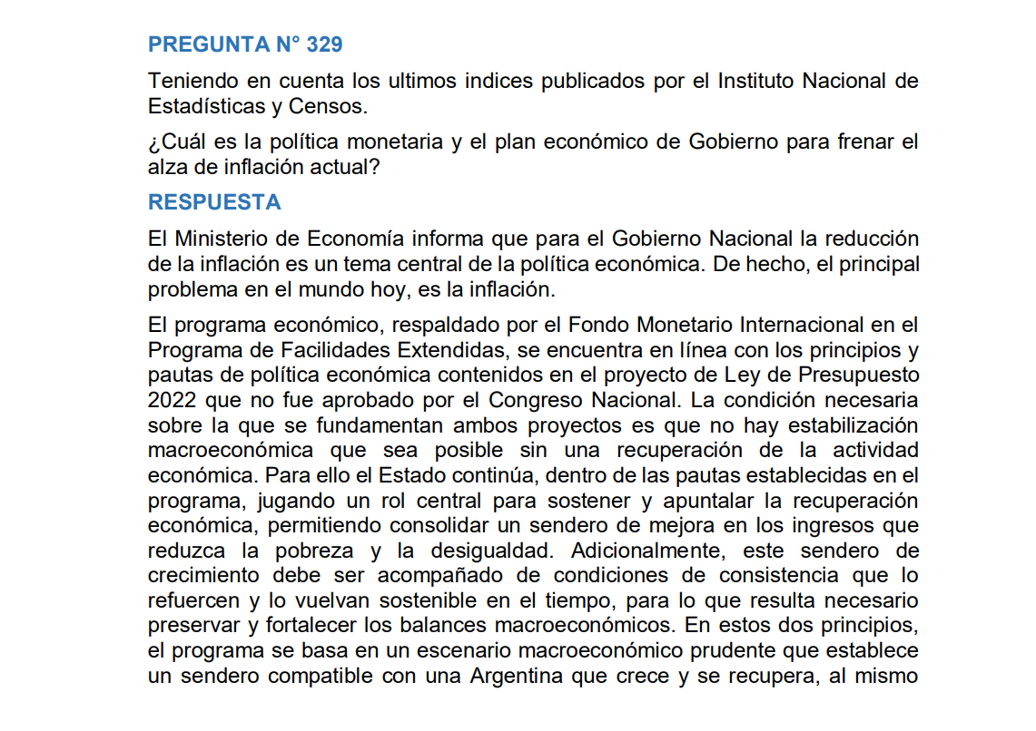 Una de las respuestas del jefe de Gabinete