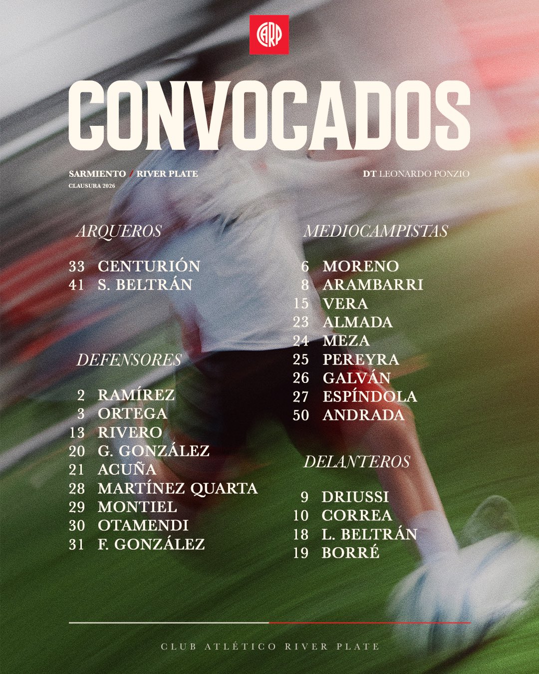 River Plate visitará a Sarmiento en busca de un triunfo que lo sitúe en zona de clasificación a los playoffs del Clausura: hora, TV y formaciones