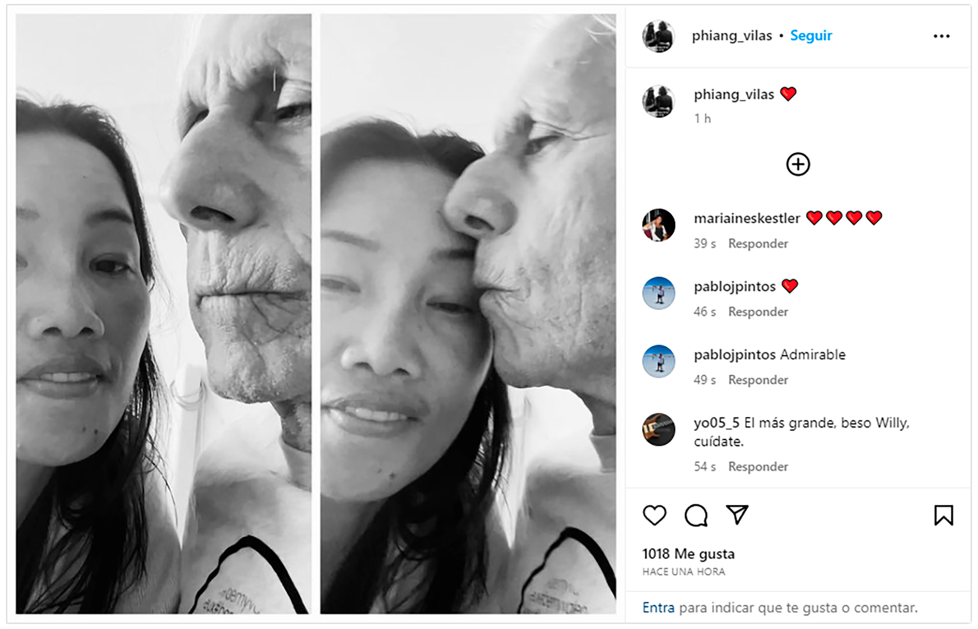La publicación de la pareja de Guillermo Vilas subió una foto con el ex tenista, quien padece una enfermedad neurológica (Instagram)