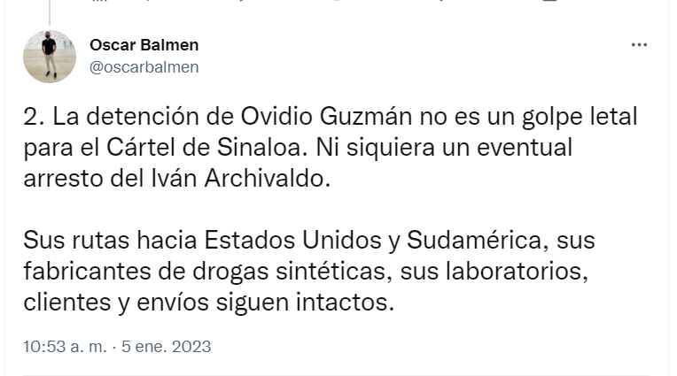El aseguramiento de Ovidio Guzmán podría no ser un golpe al Cártel de Sinaloa 
(Foto: captura de pantalla/Twitter/@oscarbalmen)
