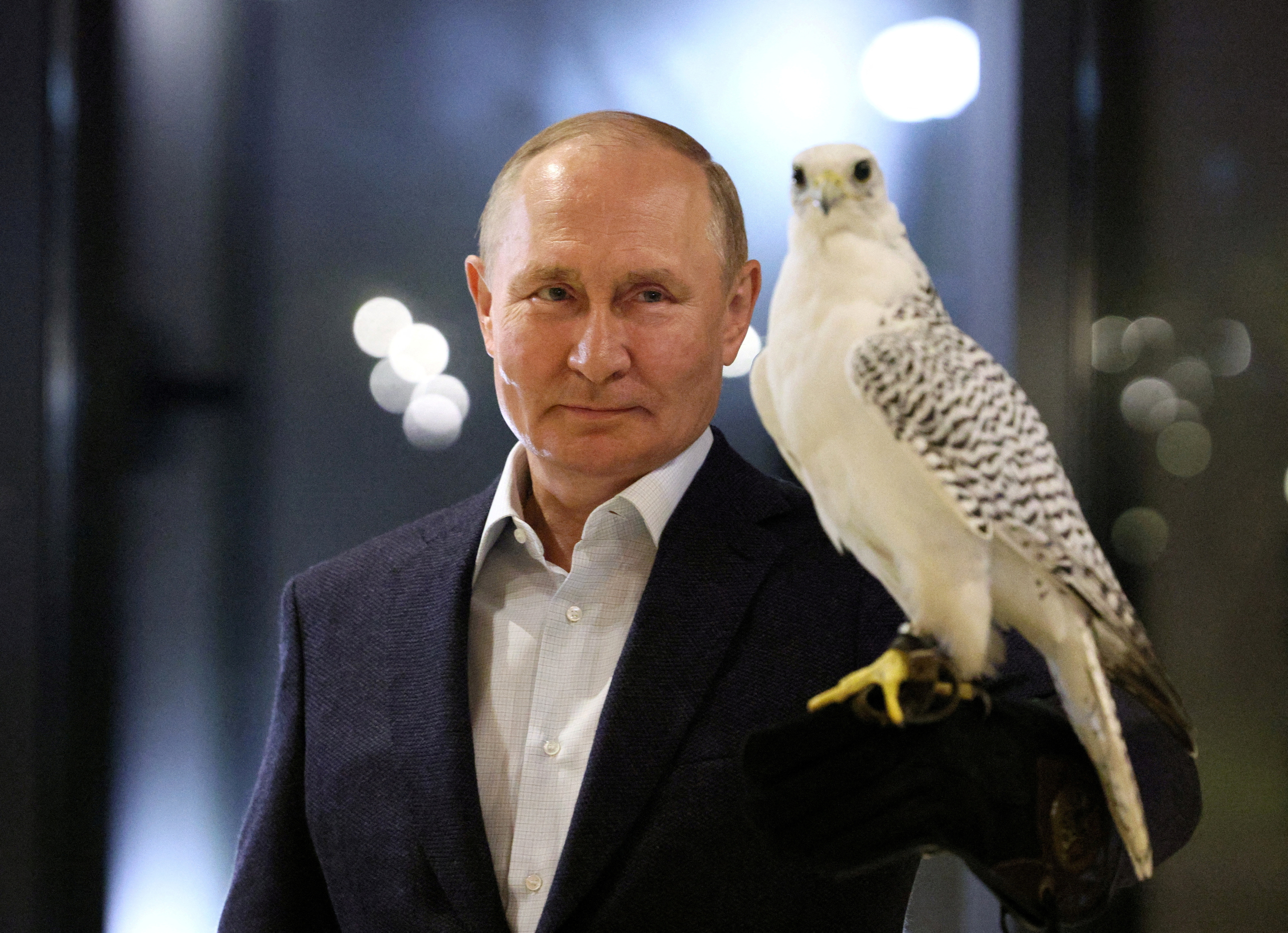 El jefe del régimen ruso, Vladímir Putin, asiste a una reunión con ornitólogos y miembros del centro de cría de halcones de Kamchatka, Rusia, este lunes 5 de septiembre de 2022. La economía rusa se enfrenta a tiempos muy severos por las sanciones, de acuerdo a documentos secretos del Kremlin (Reuters)