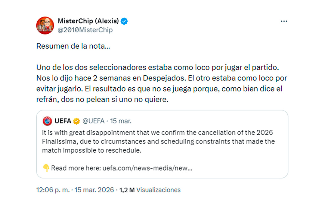 El contrapunto entre Gast&oacute;n Edul y el espa&ntilde;ol MisterChip por la cancelaci&oacute;n de la Finalissima: "Te subiste a un caballo"