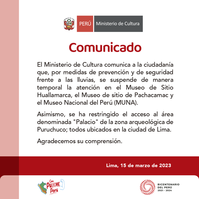 Comunicado Ministerio de Cultura