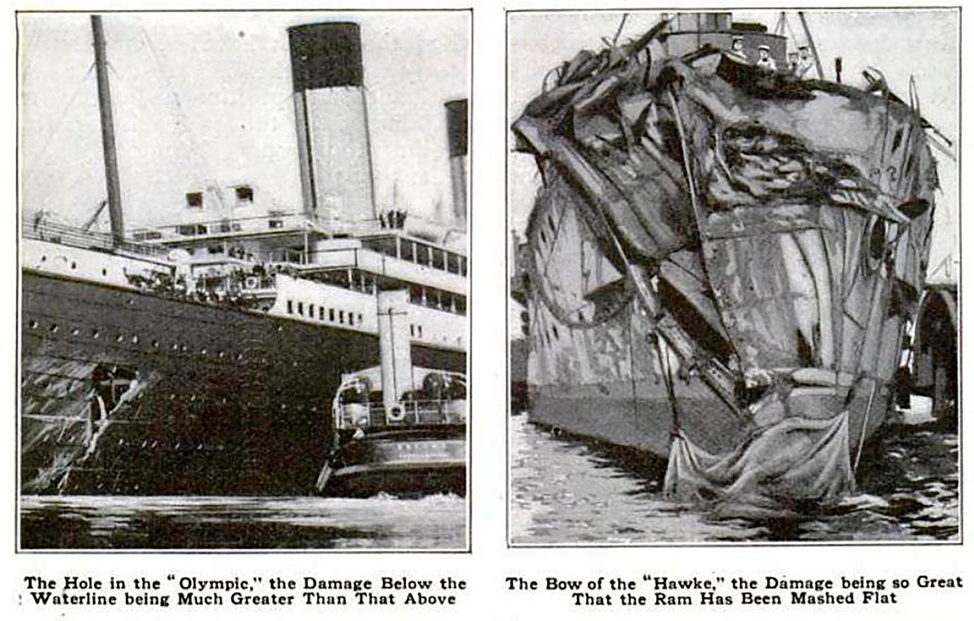 Los daños que sufrió el Olympic, que pudo llegar al puerto de Southampton y continuó navegando. Su imprudente capitán fue Edward John Smith, el mismo que chocó al Titanic contra un iceberg