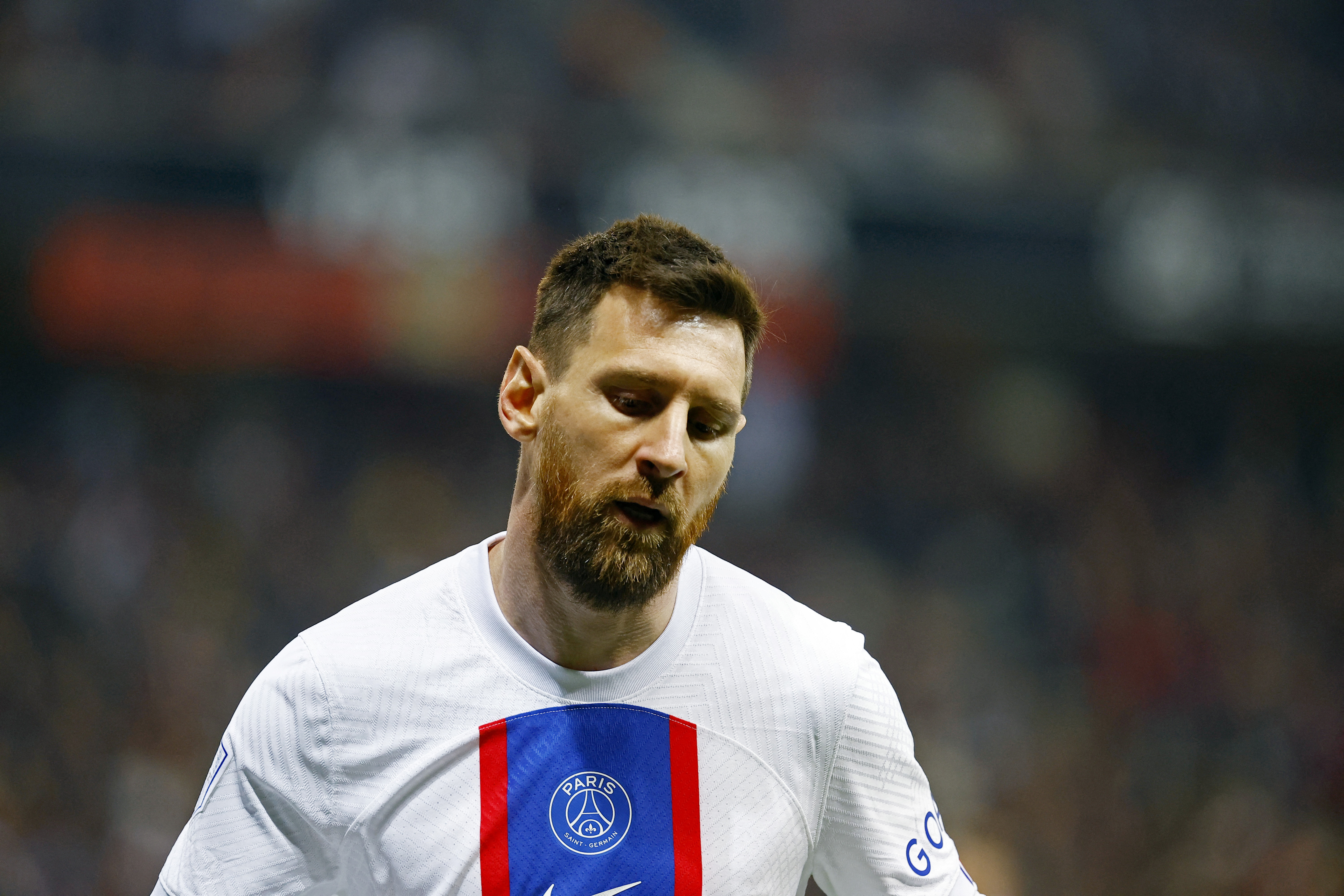 Soccer Football - Ligue 1 - OGC Nice v Paris St Germain - Allianz Riviera, Nice, France - April 8, 2023 Paris St Germain's Lionel Messi reacts REUTERS/Eric Gaillard