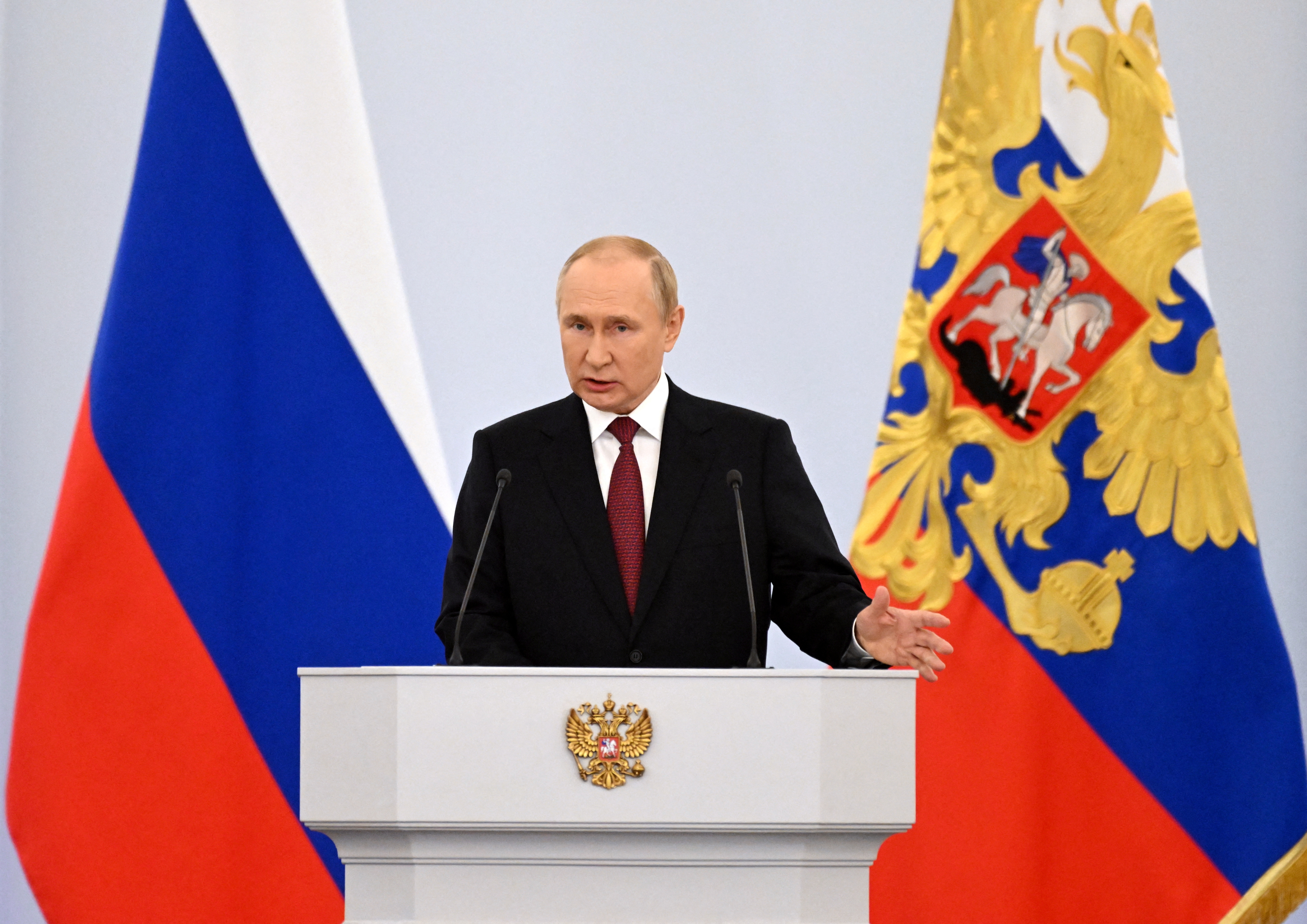 El presidente ruso, Vladimir Putin, pronuncia un discurso durante una ceremonia para declarar la anexión de los territorios ocupados por Rusia de cuatro regiones ucranianas de Donetsk, Luhansk, Kherson y Zaporizhzhia