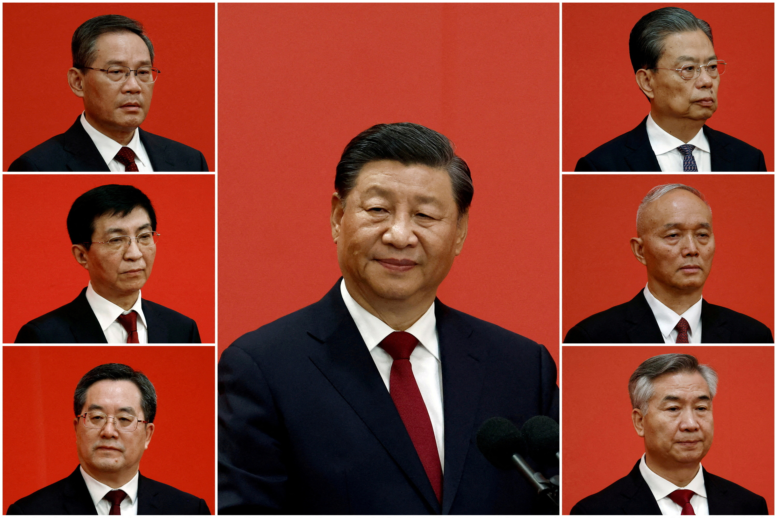 Xi Jinping, Li Qiang, Zhao Leji, Wang Huning, Cai Qi, Ding Xuexiang y Li Xi (Reuters)