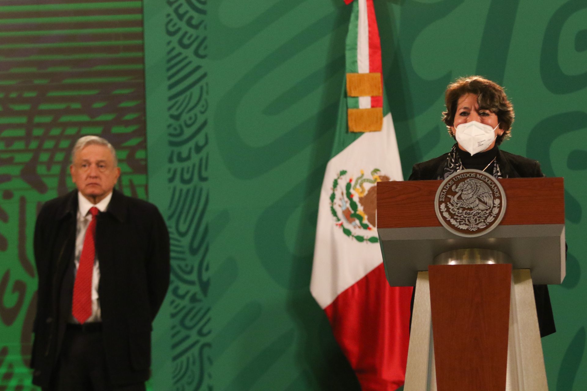 Delfina Gómez participa en la conferencia matutina del presidente Andrés Manuel López Obrador (Foto: Cuartoscuro)