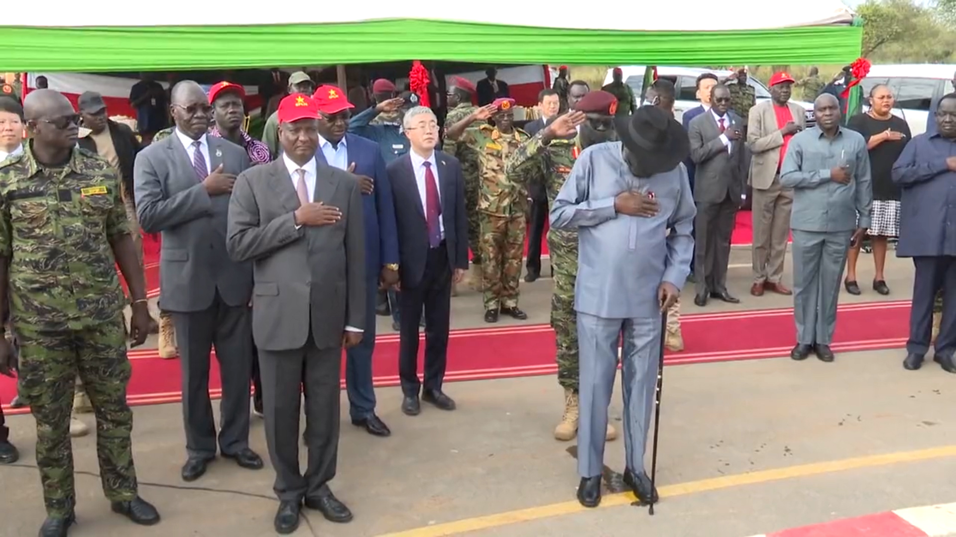 South Sudanese President Salva Kiir urinates on himself during an official ceremony